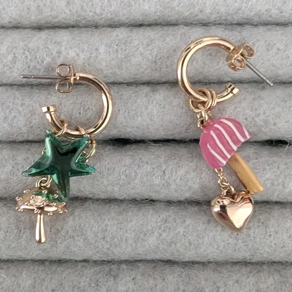 Coach Coach X Observed By Us Mismatch Star And Mushroom Huggie Earrings - Picture 2 of 3